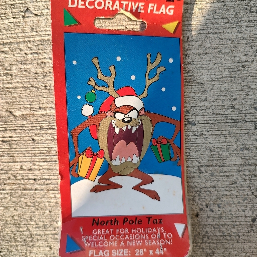 Vintage Looney Tunes Tasmanian Devil Taz Christmas Winter Decorative Yard Flag